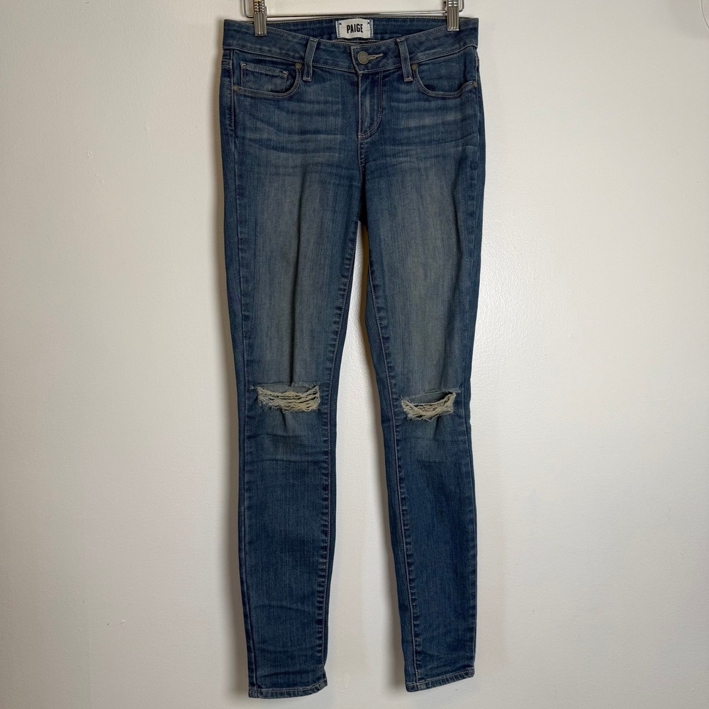 PAIGE Verdugo Ultra Skinny Jeans Medium Wash Ripped Knees Size 26